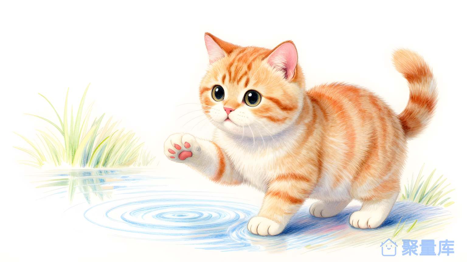 小猫在水边走动