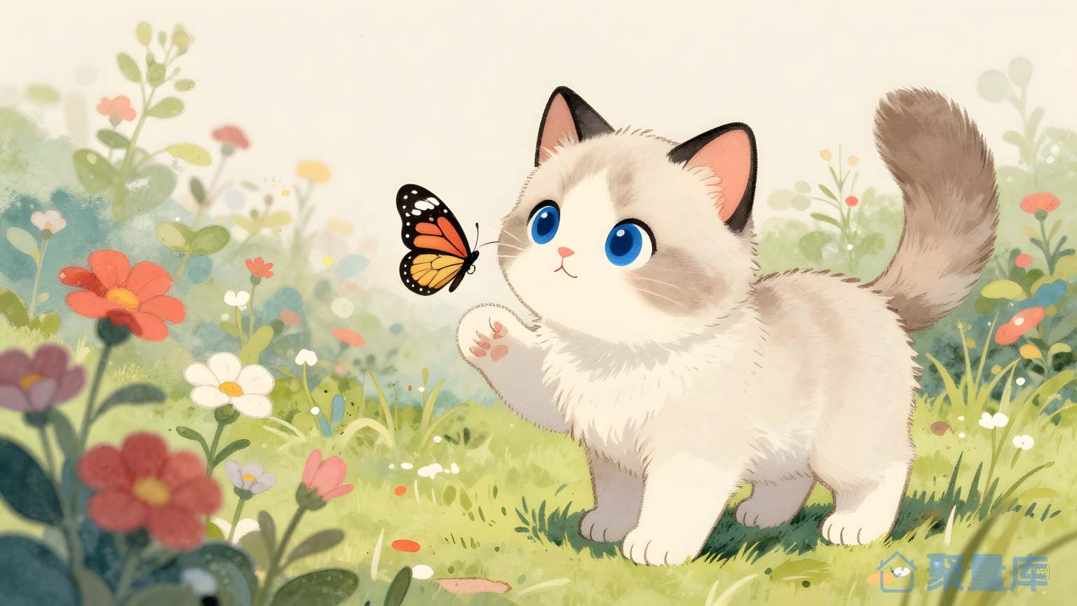 猫和蜗蛾在花园
