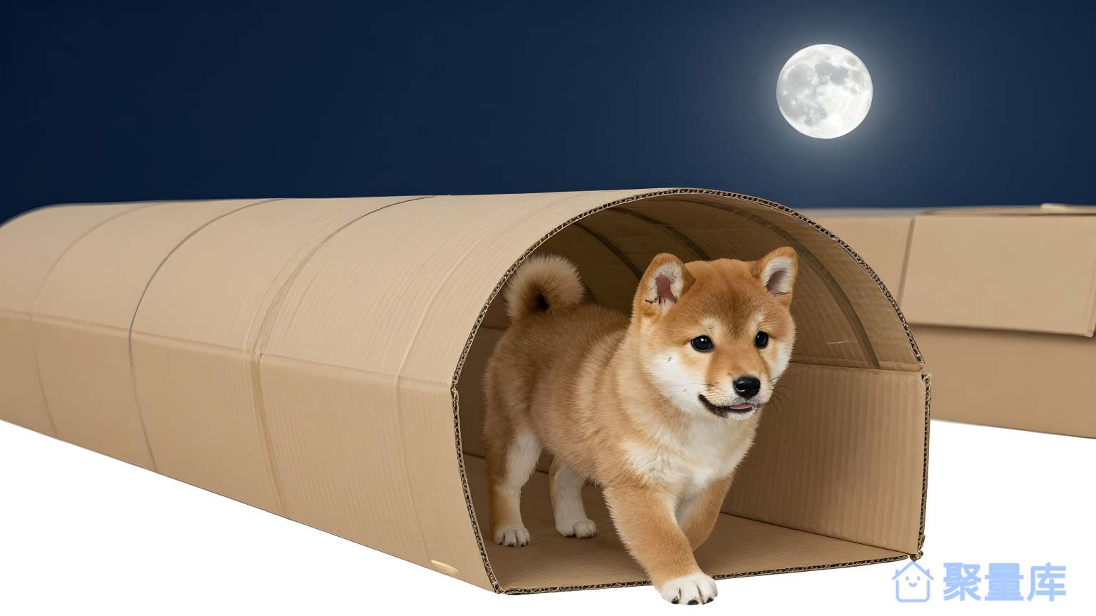 狐兔在夜空下跑过长木筒