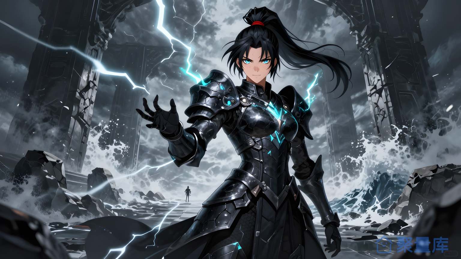 女战士在雷电击打