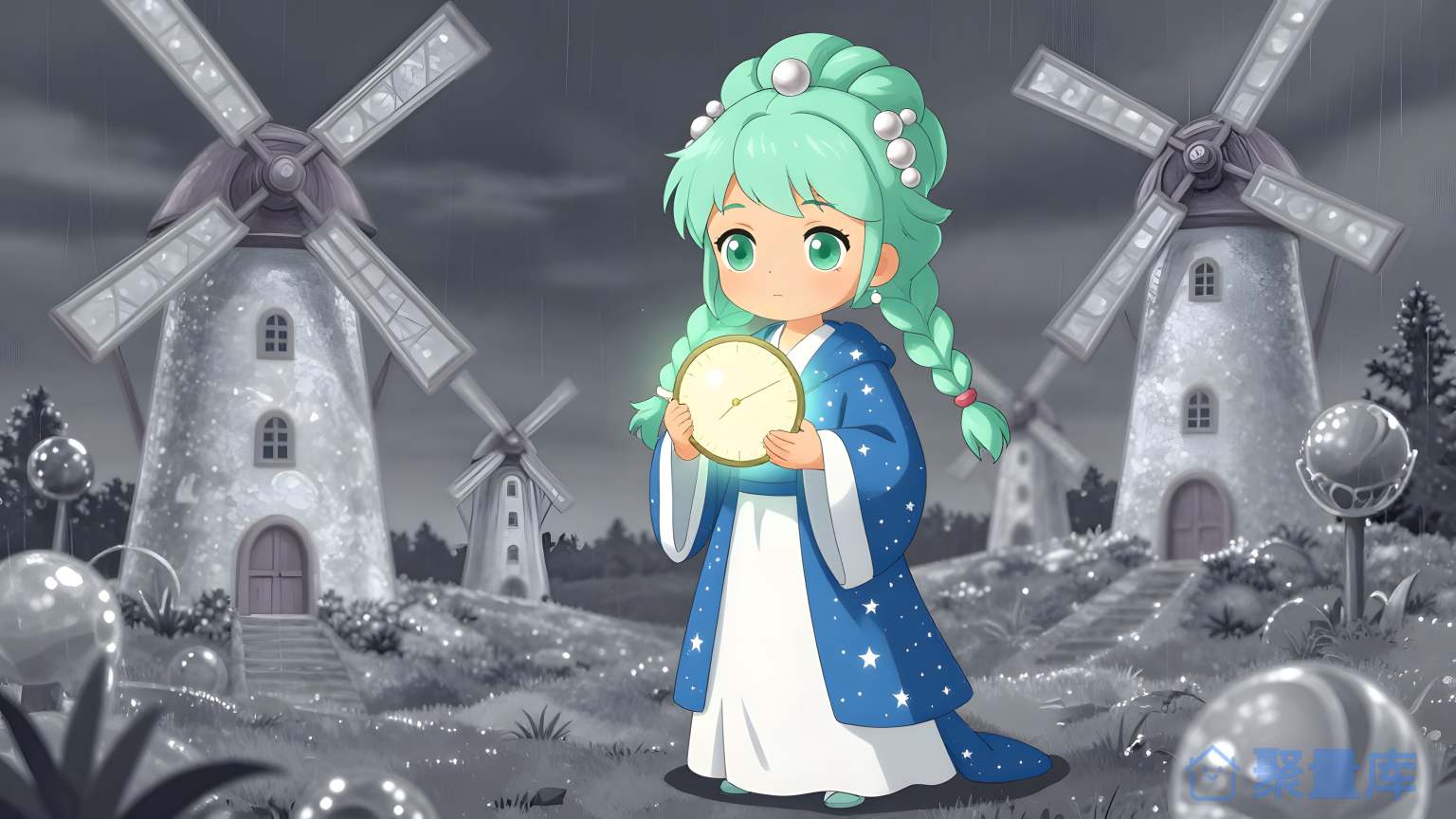 小女孩在风车前 小女孩
