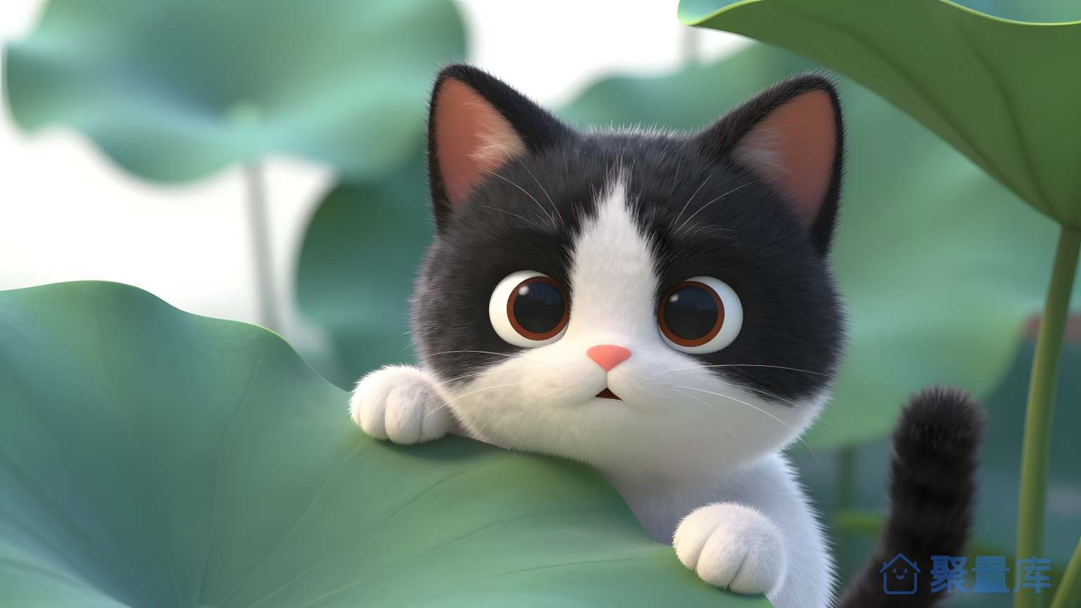 猫在大叶子里