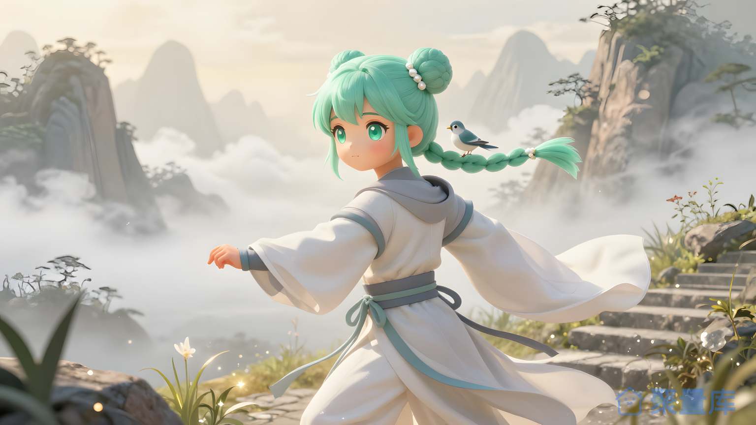 女角色在山间