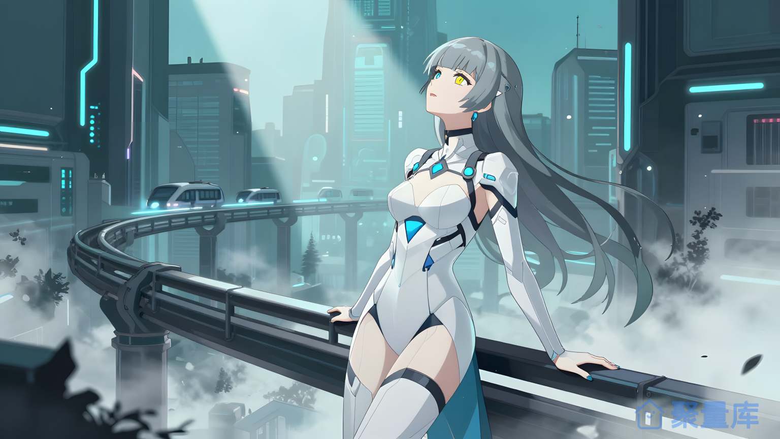 科幻女性在城市前景