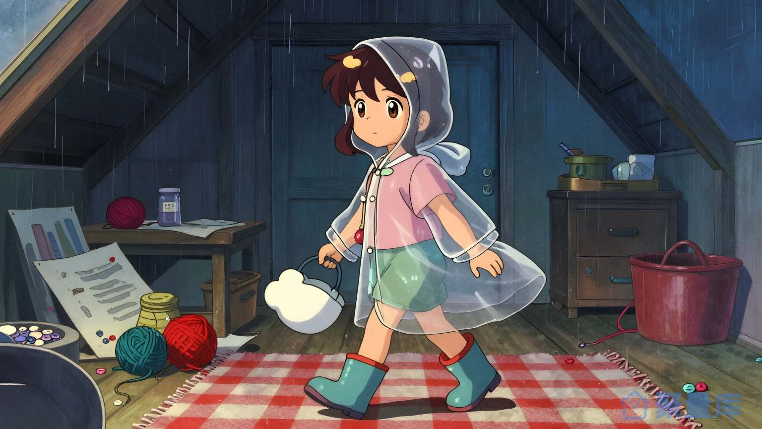 女孩在雨天走进房间 女孩