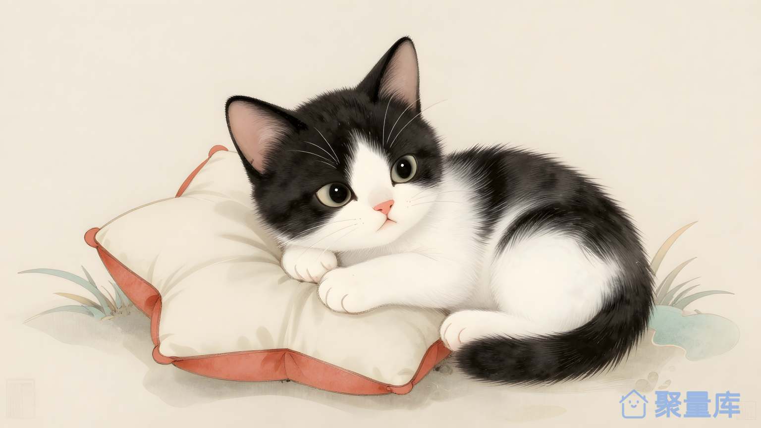猫睡在枕上