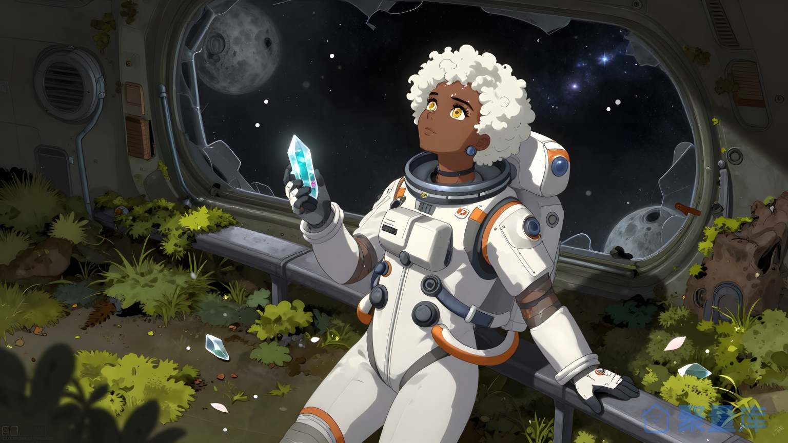 科幻女性在宇宙船内