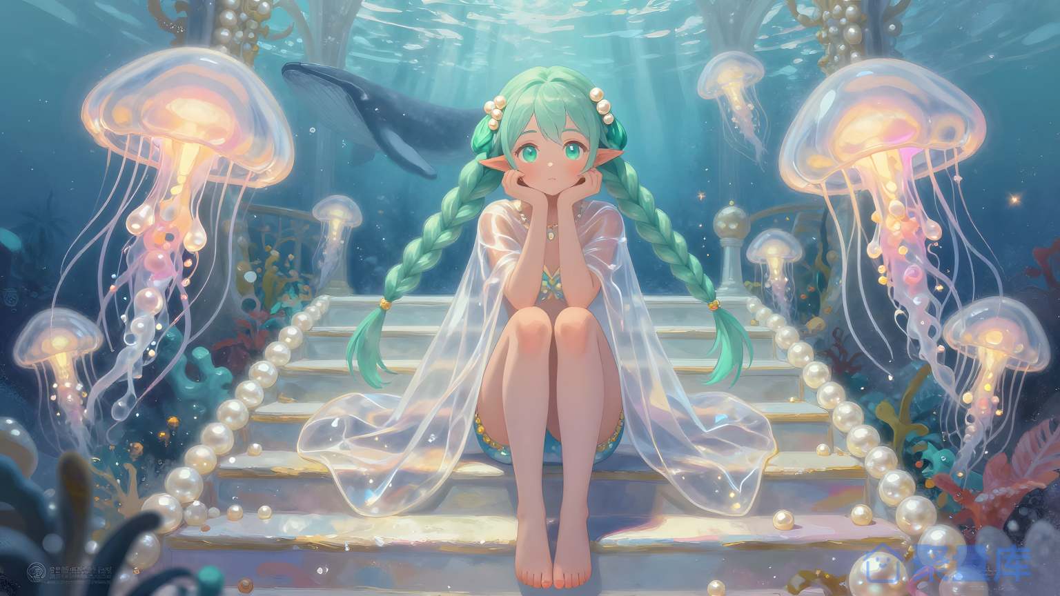 女孩在海底坐着