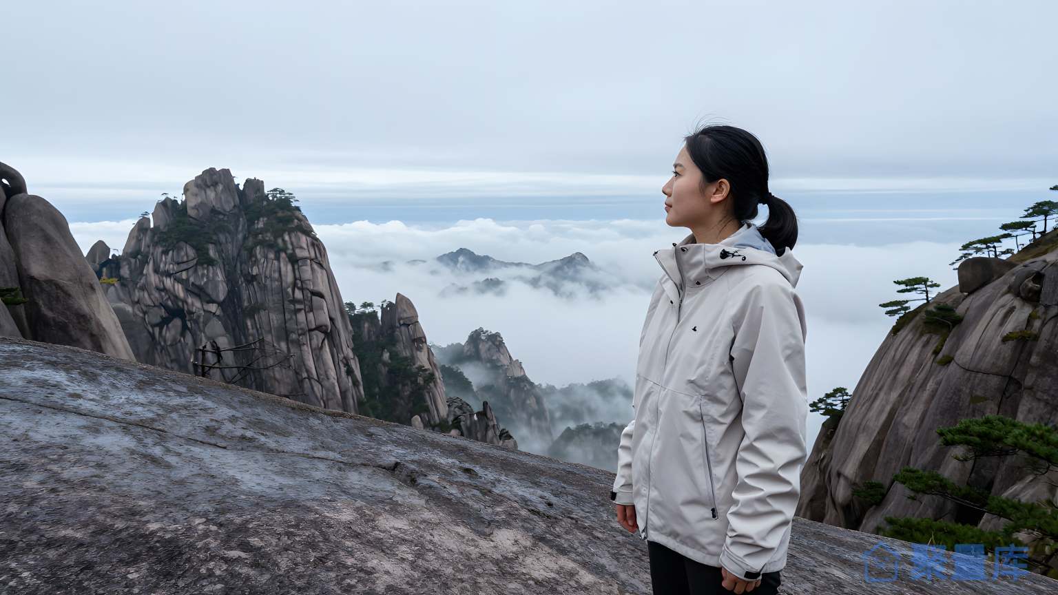 女性在山上看景