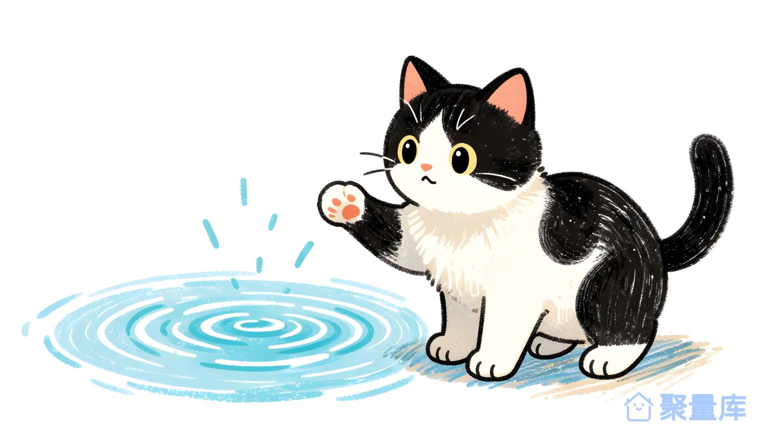 小猫在水面上摸