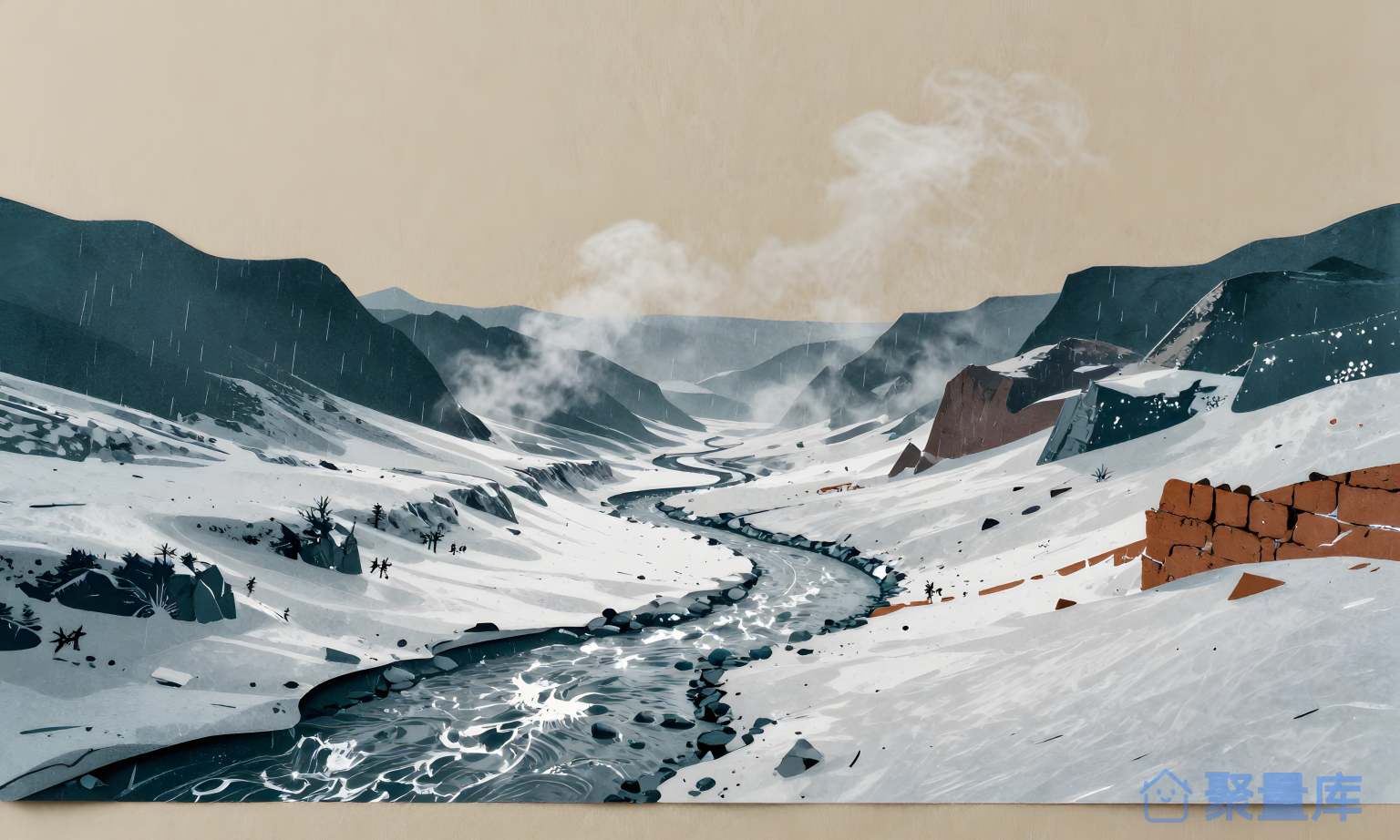 雪山水流