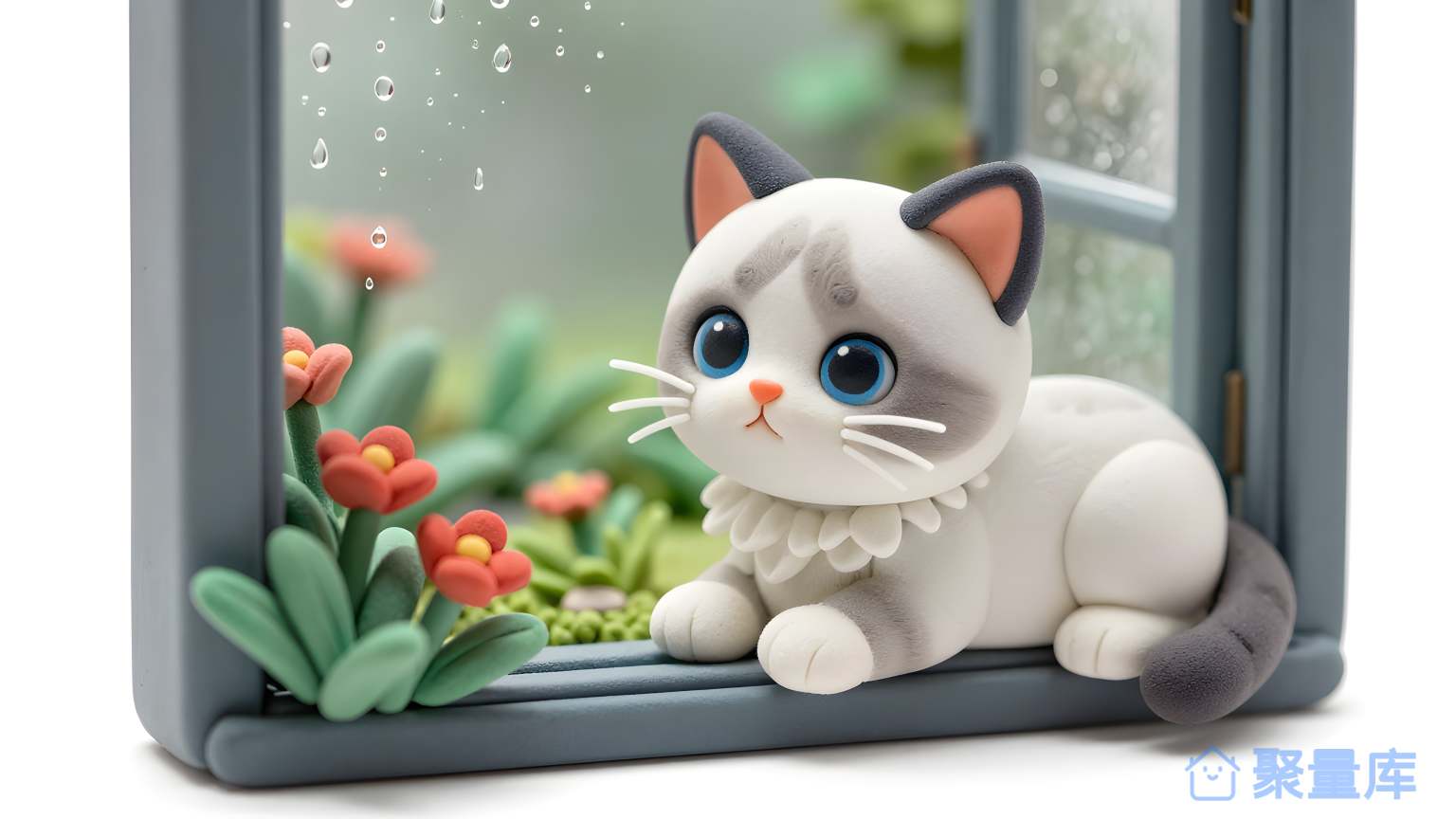 猫在窗口前 猫 窗口 花卉