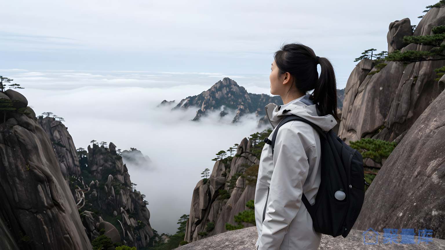 女子在山间