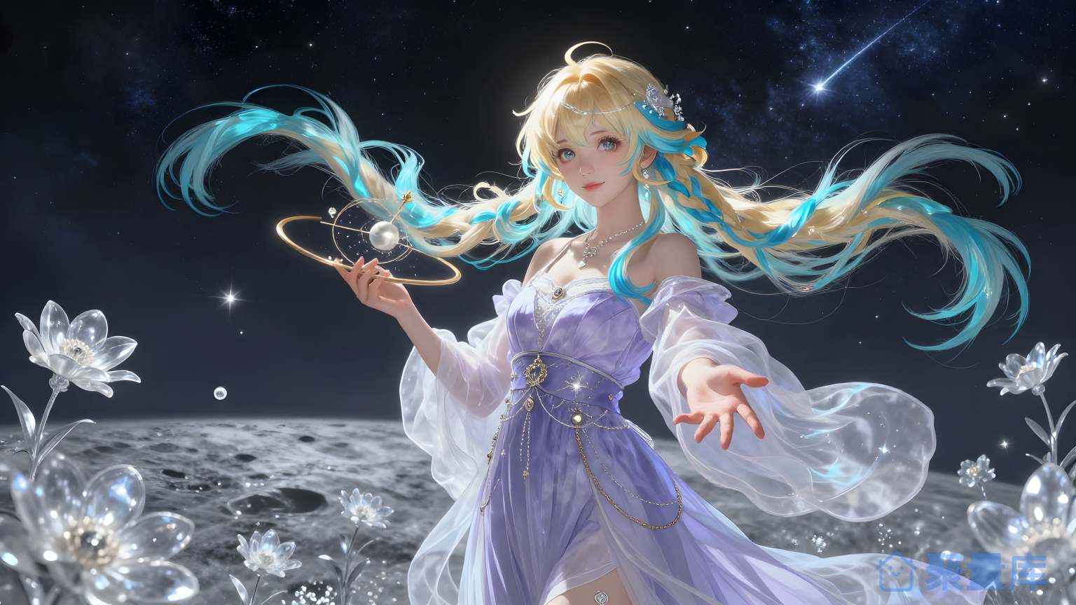 女性魔法师在星空背景下