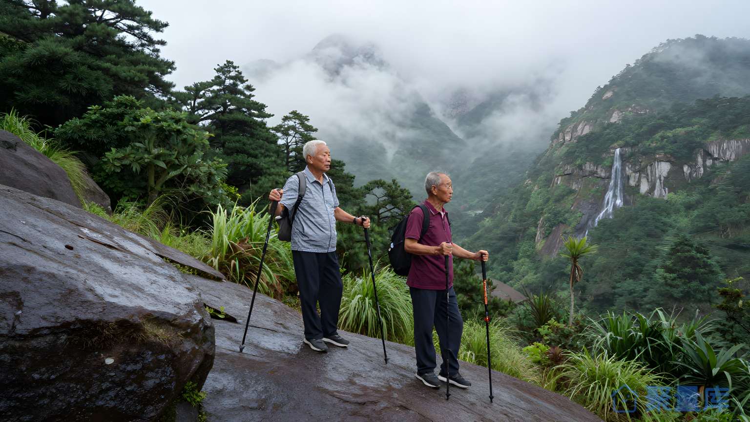 老人在山间度过