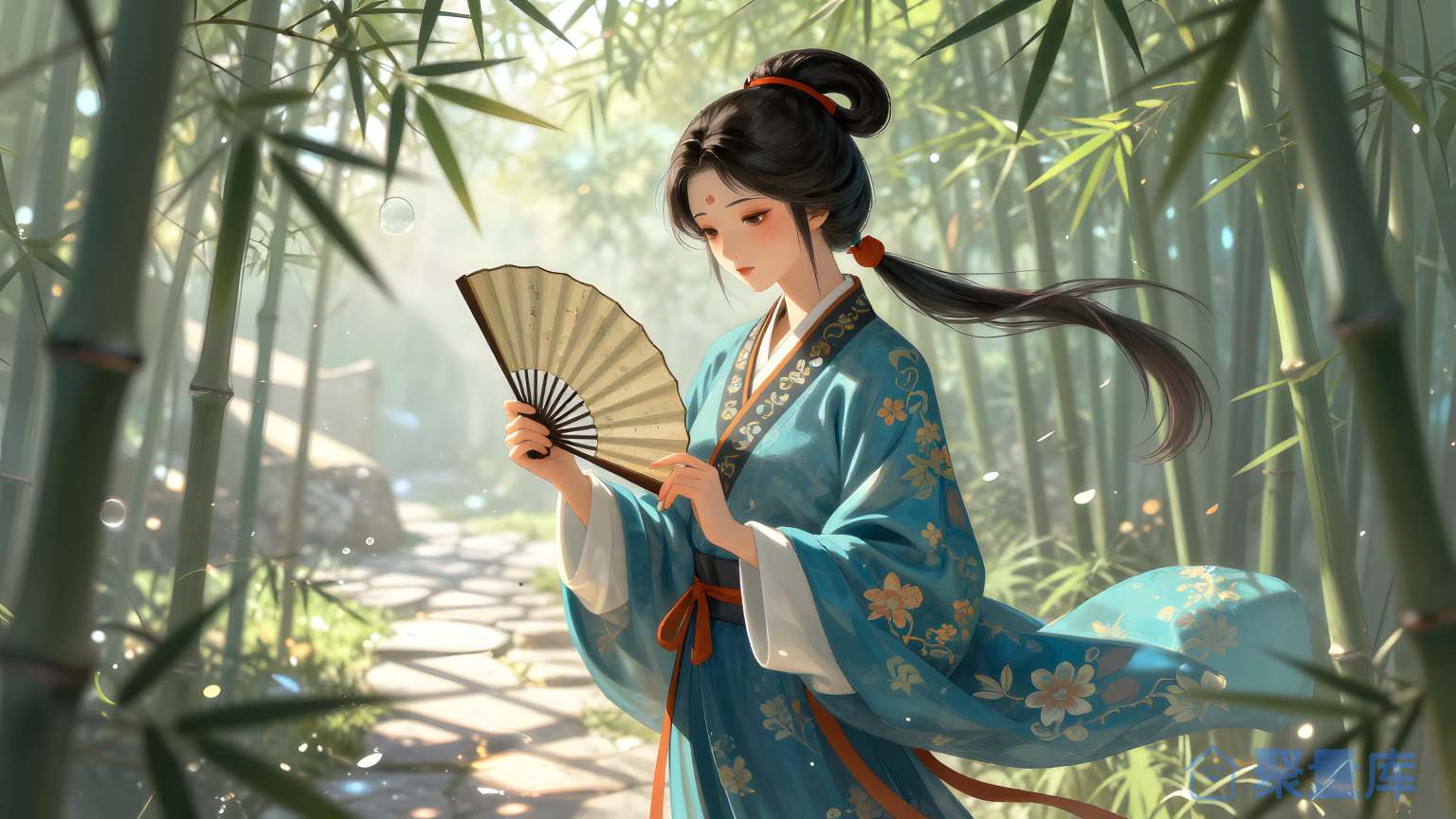 女性在竹林中