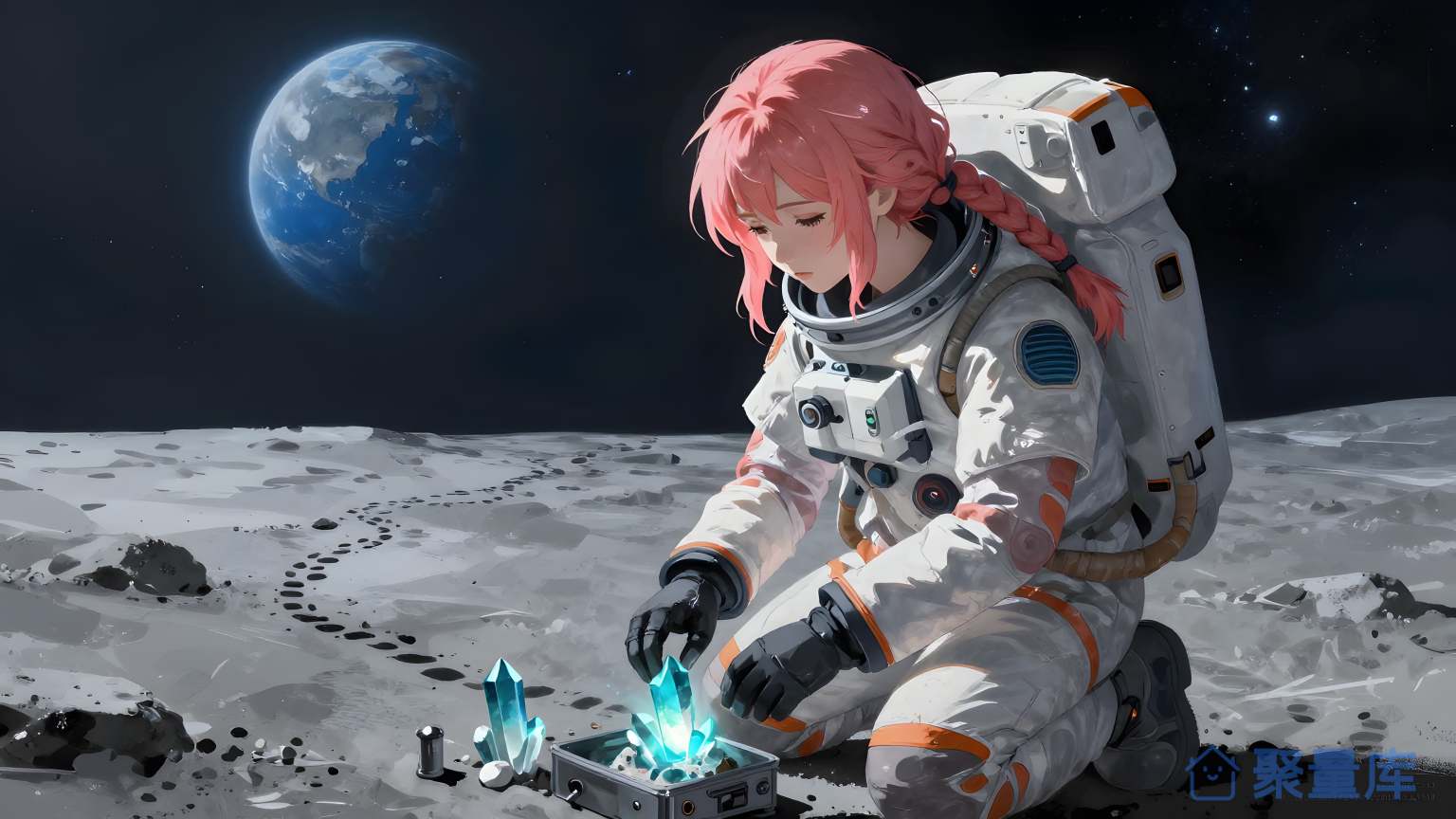 女空员在月球上探索