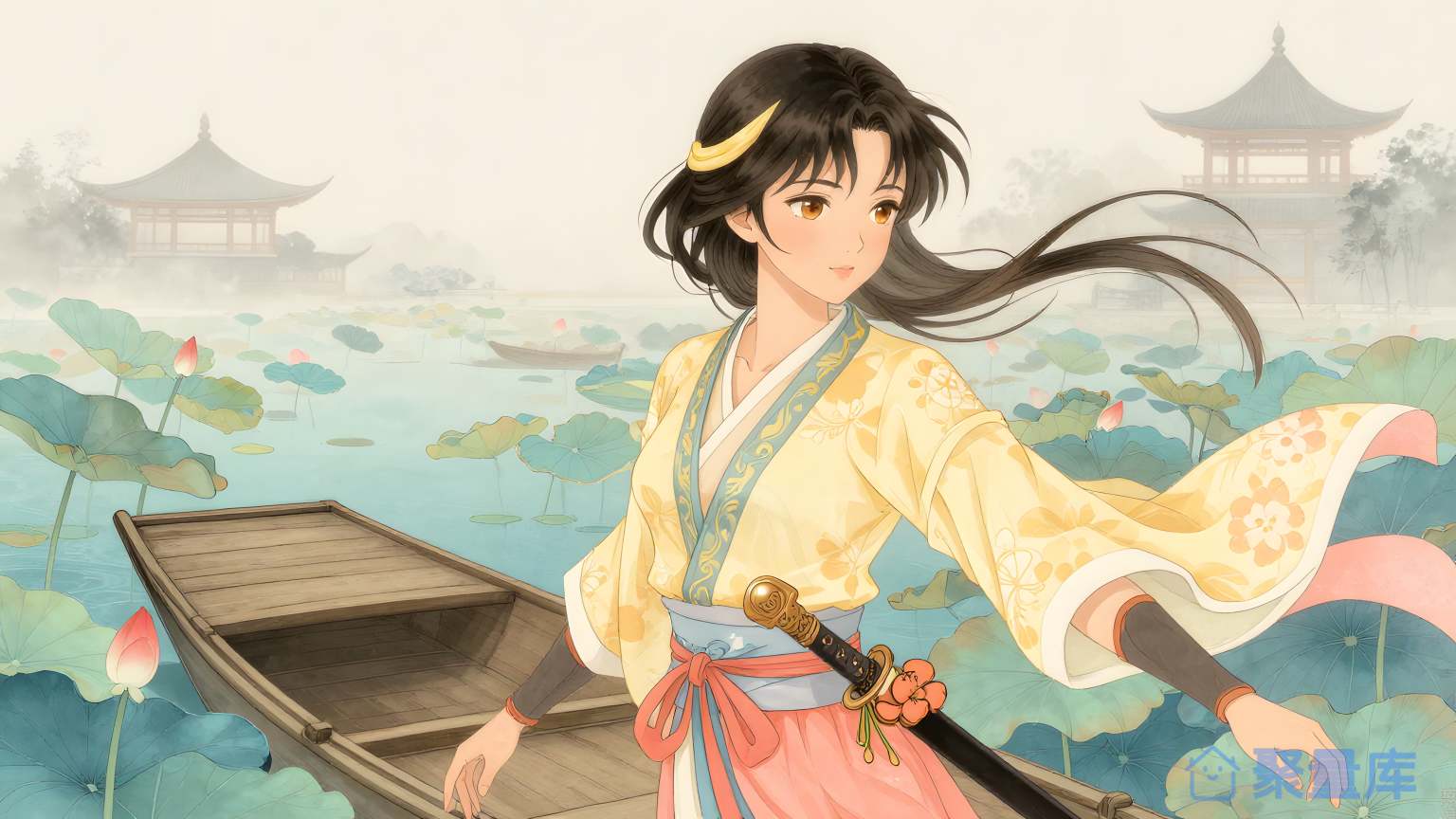 美丽的女性在船上