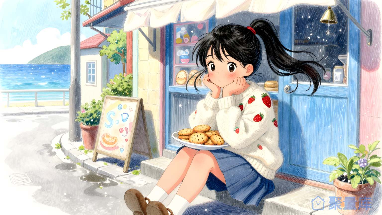 小女孩在街头吃饭