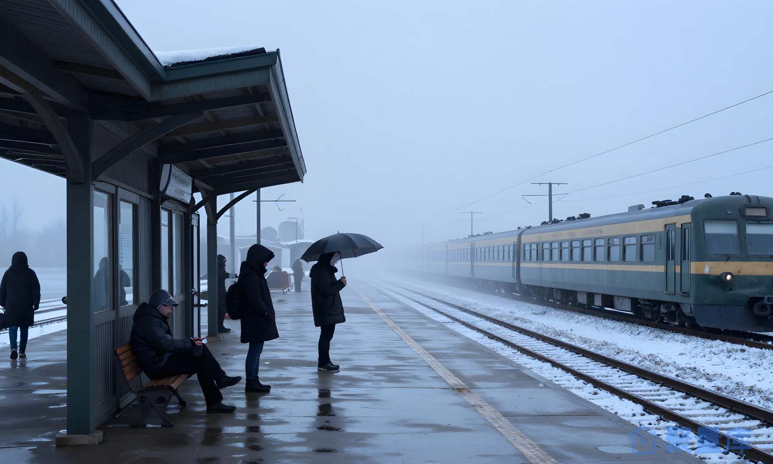 雨天的铁路站