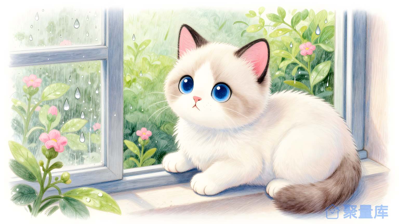 猫在窗口前 猫 窗口 花园 雨 纸