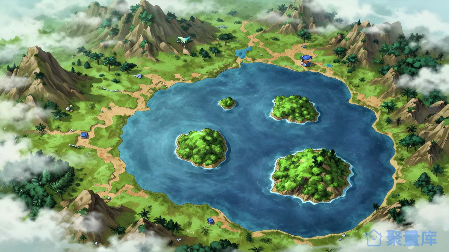 瑜色岛之间的湖