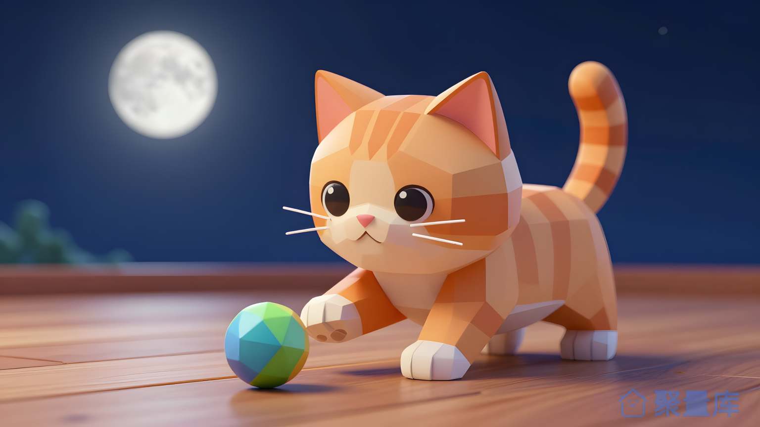 小猫玩球 小猫 玩球 室内 夜晚