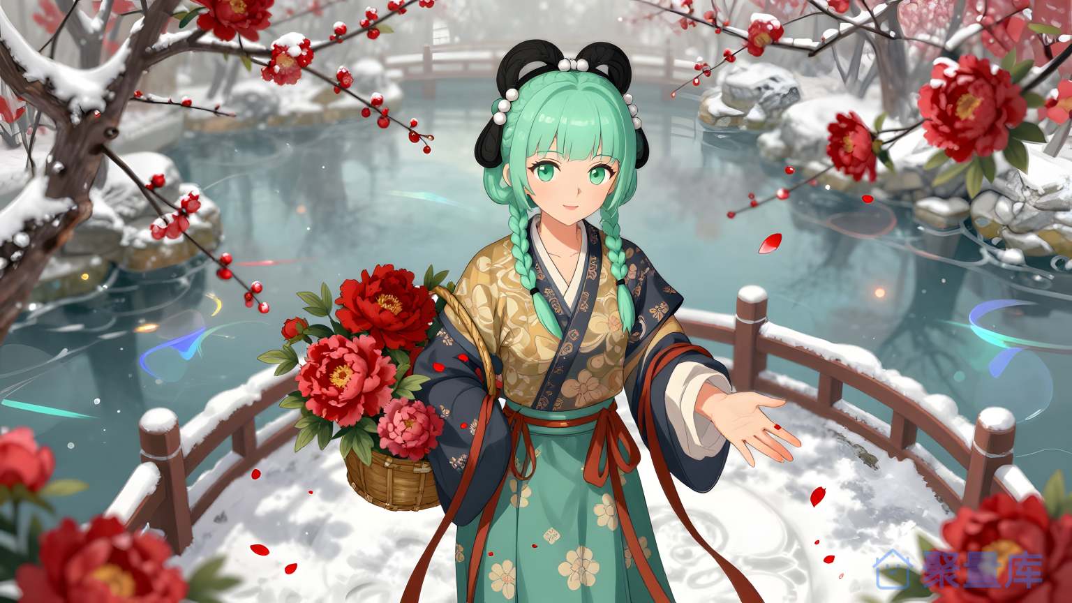 美女角色在花园中