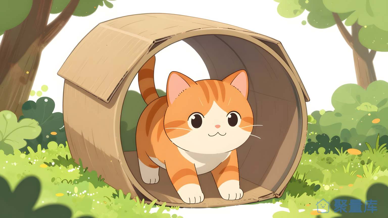 猫在盒子里 猫 盒子 草地