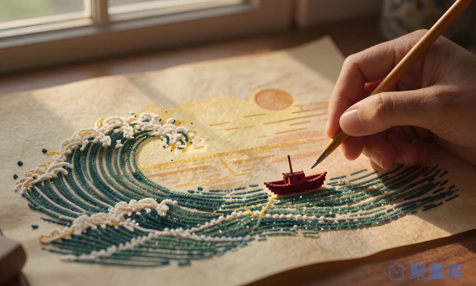 手绘海浪图