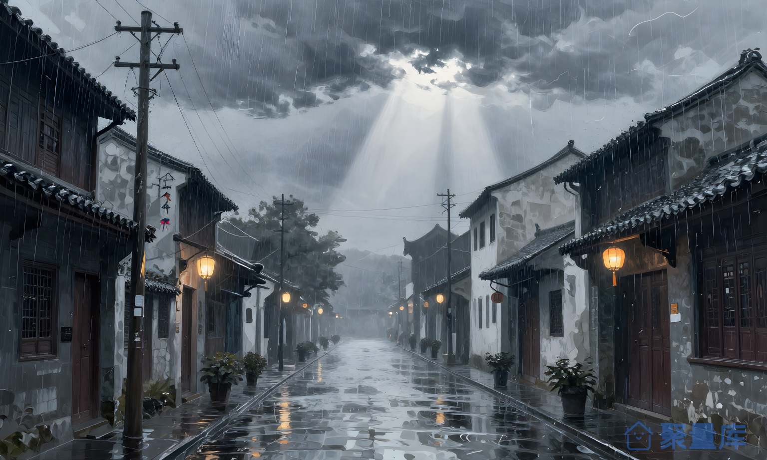 雨夜小镇