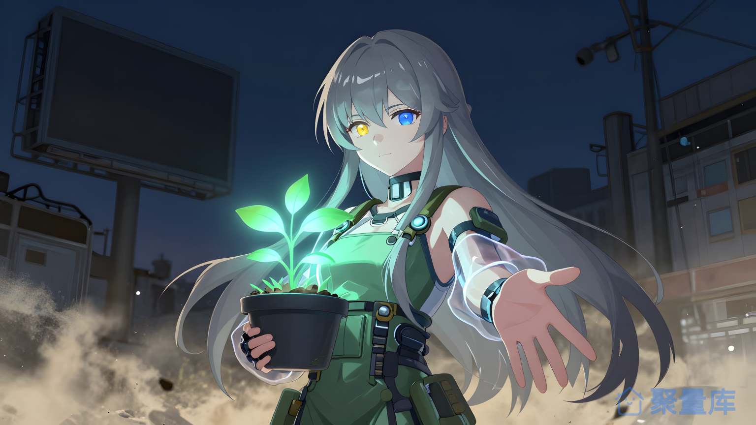 女性手持植物