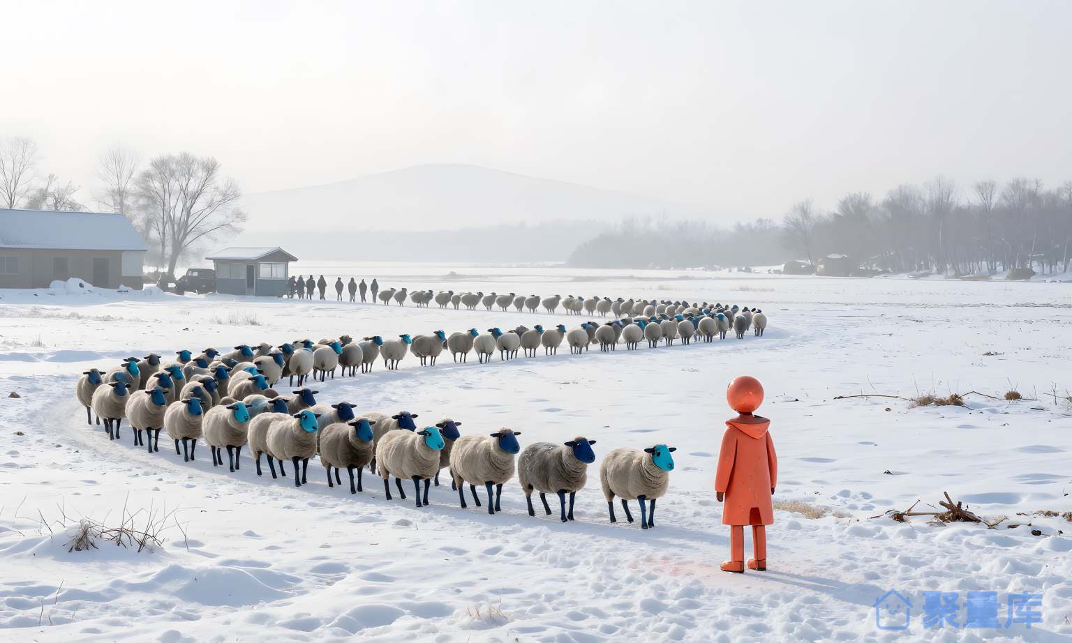 雪中的羊群 雪