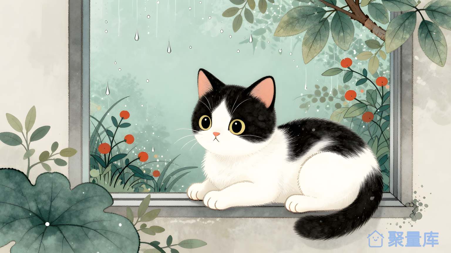 猫在窗口前 猫 窗口 花园 雨 室内
