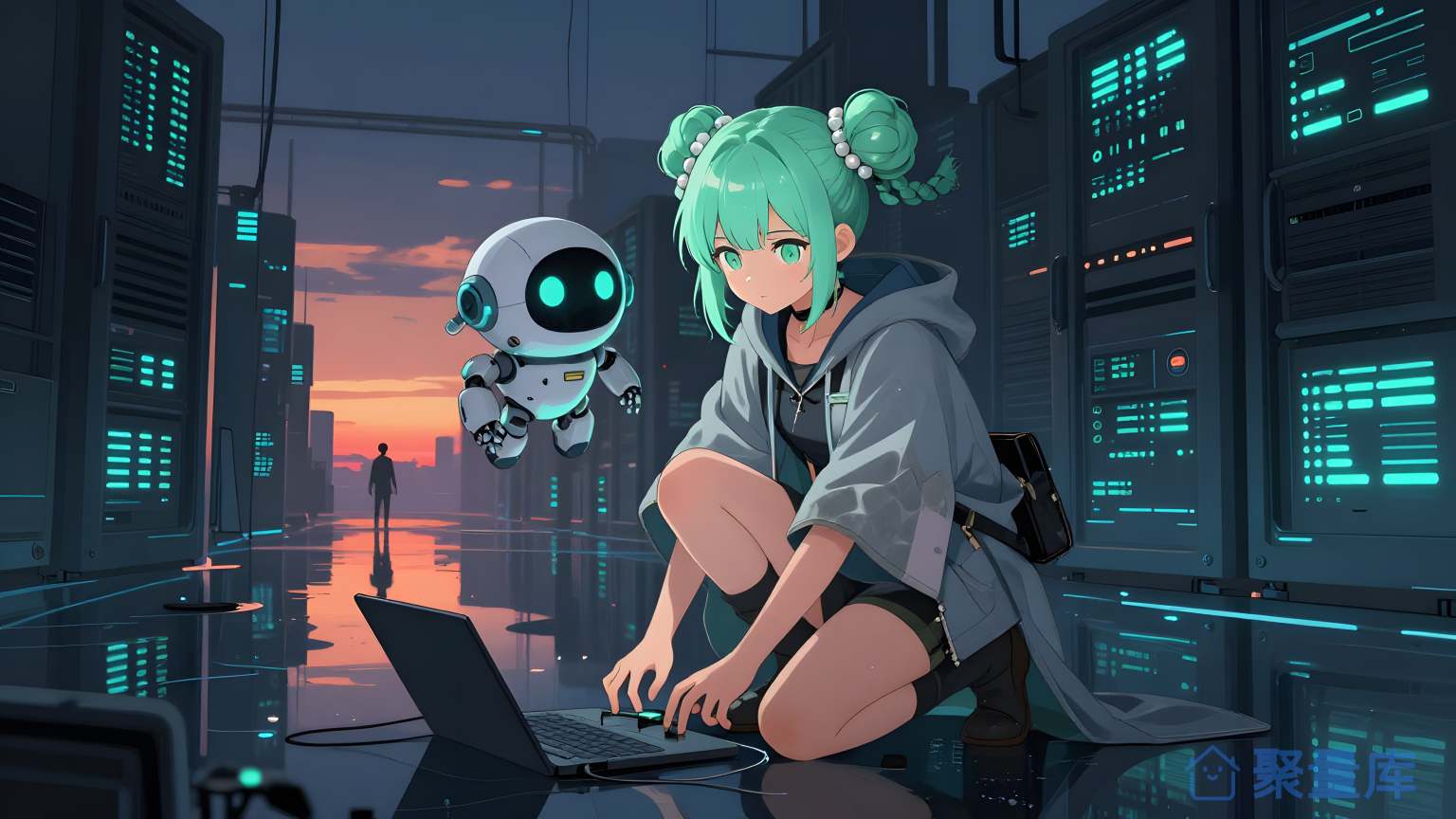 科技女孩在城市夜晚