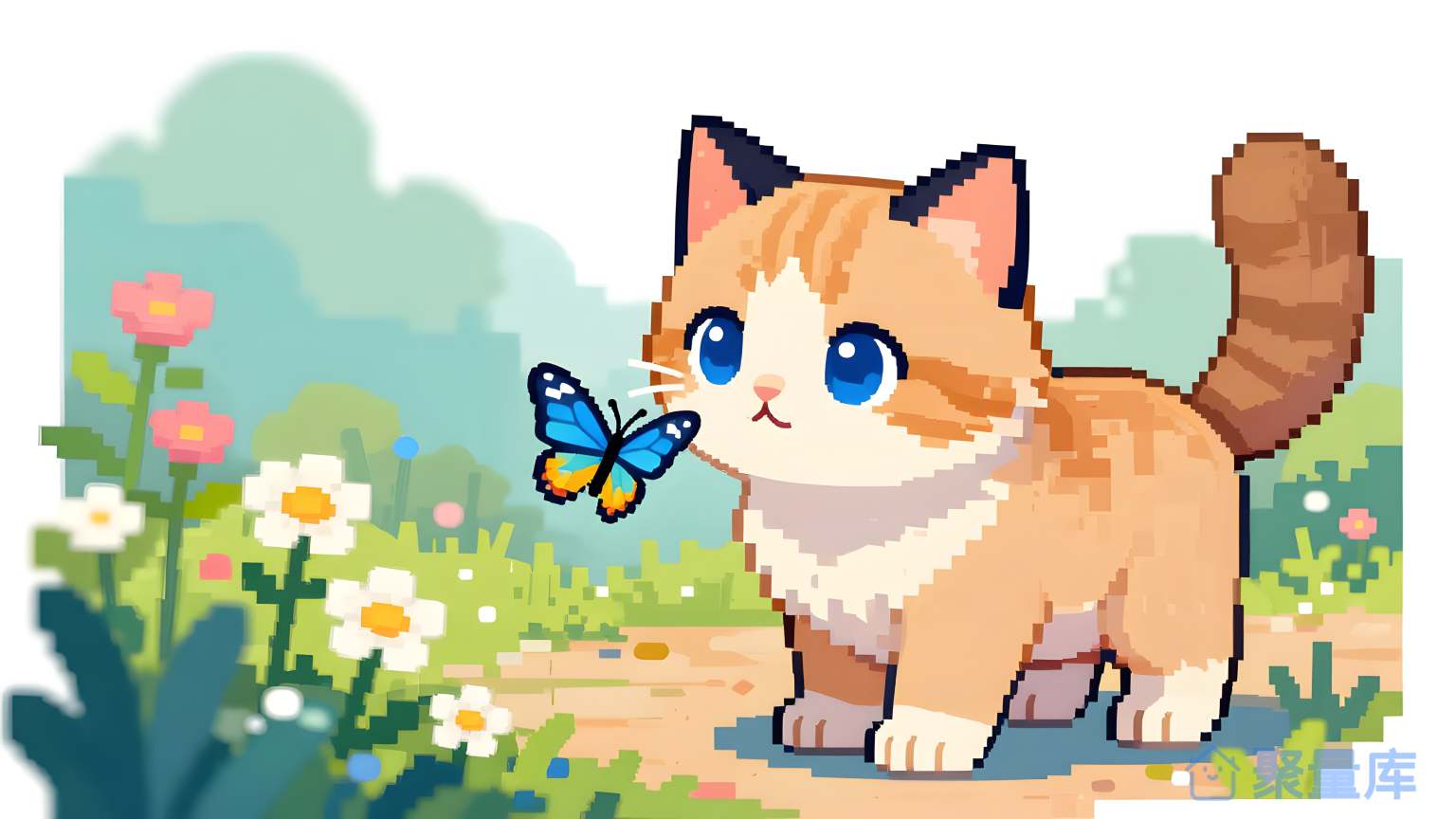 猫和蝶在花园 猫