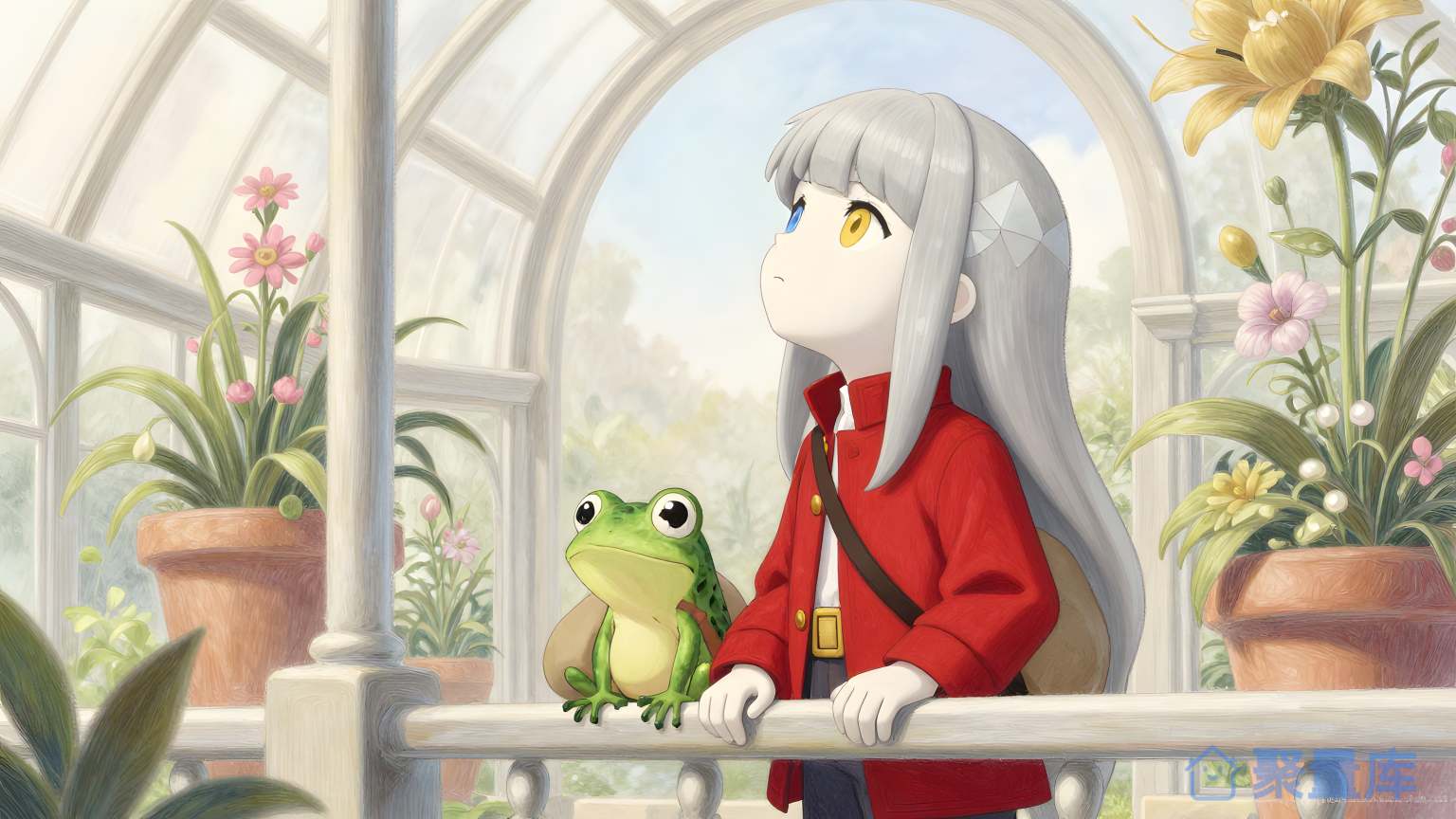 小妹和青蛙在花园里