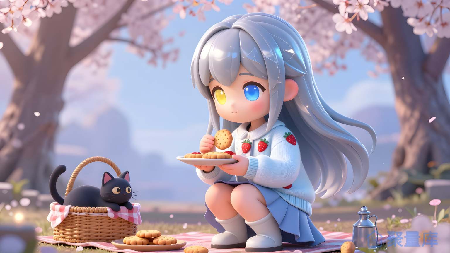 女孩在花园吃饭