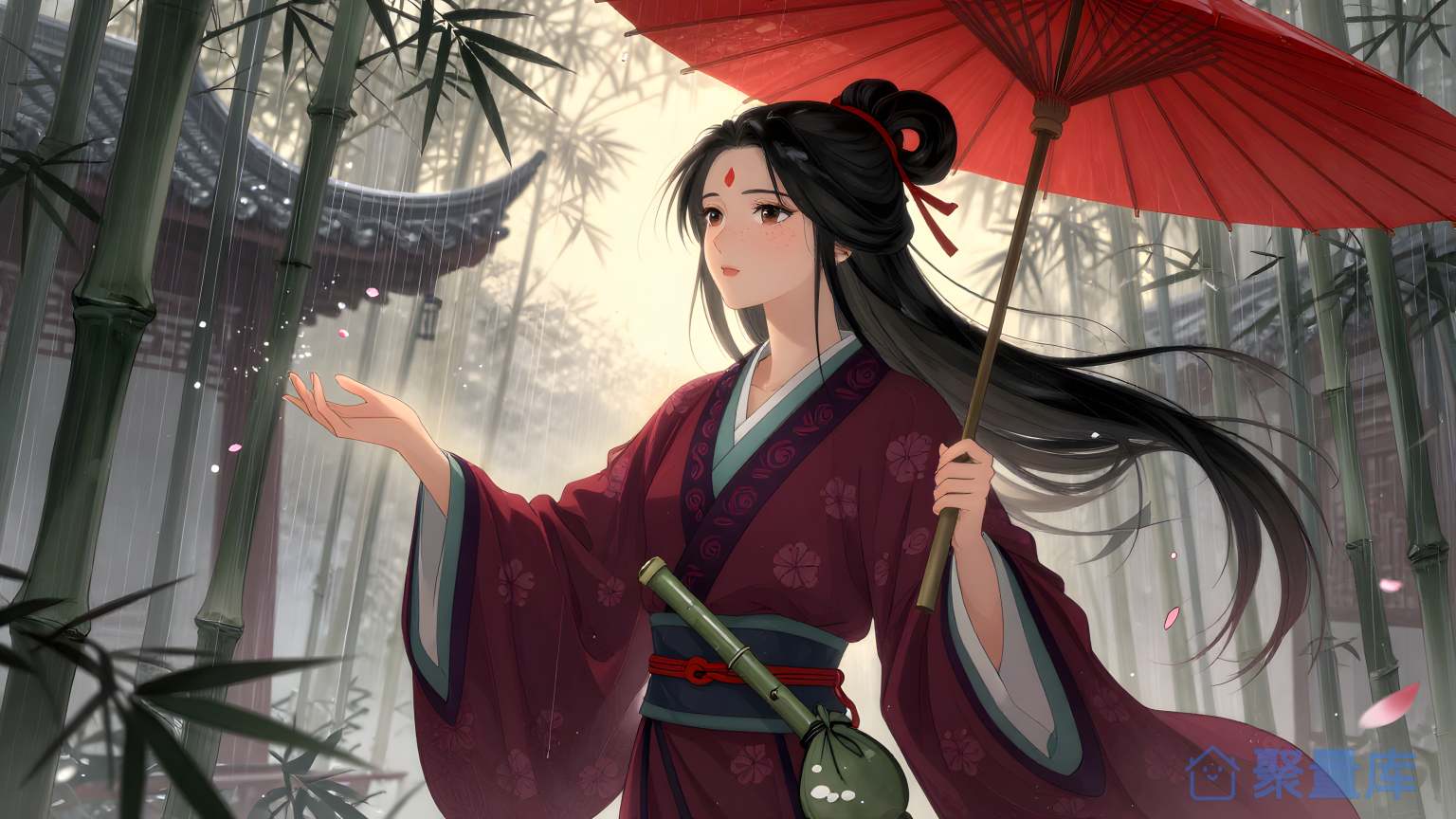 女性在东亚风景下