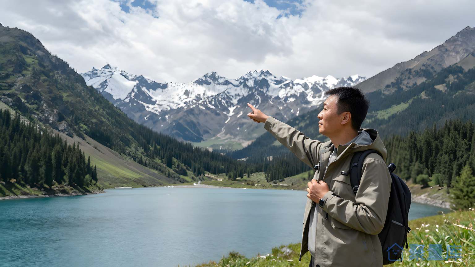 美丽山脉和湖泊景色