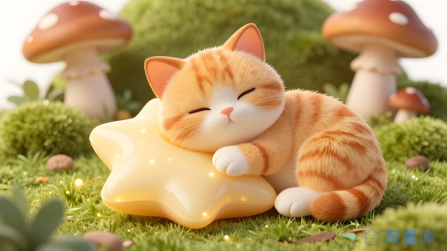 猫睡在蘑菇花园 猫
