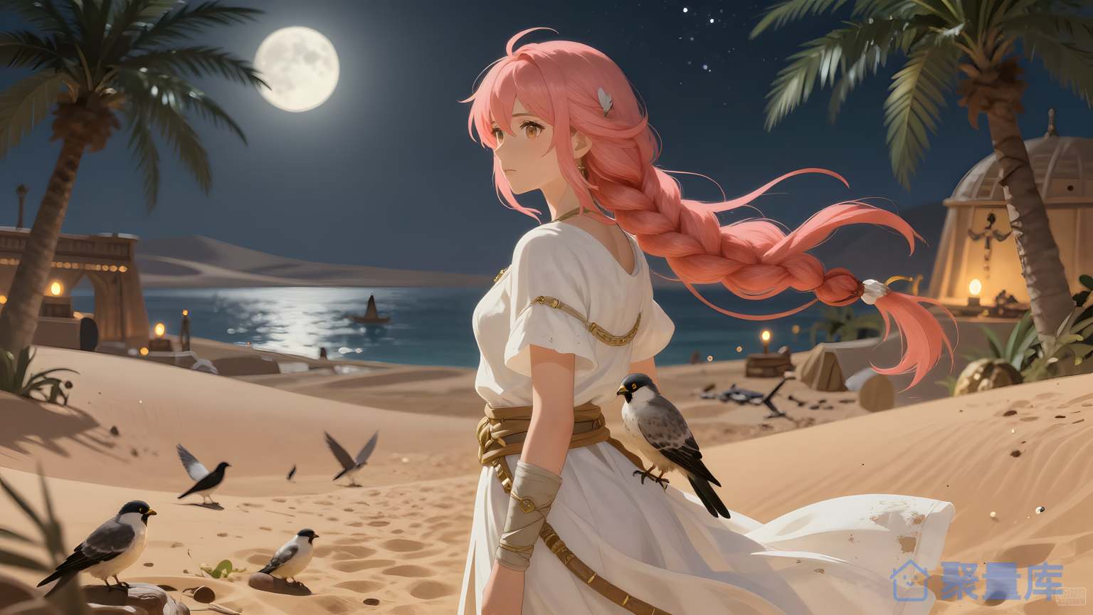 女性在沙滩上的夜景