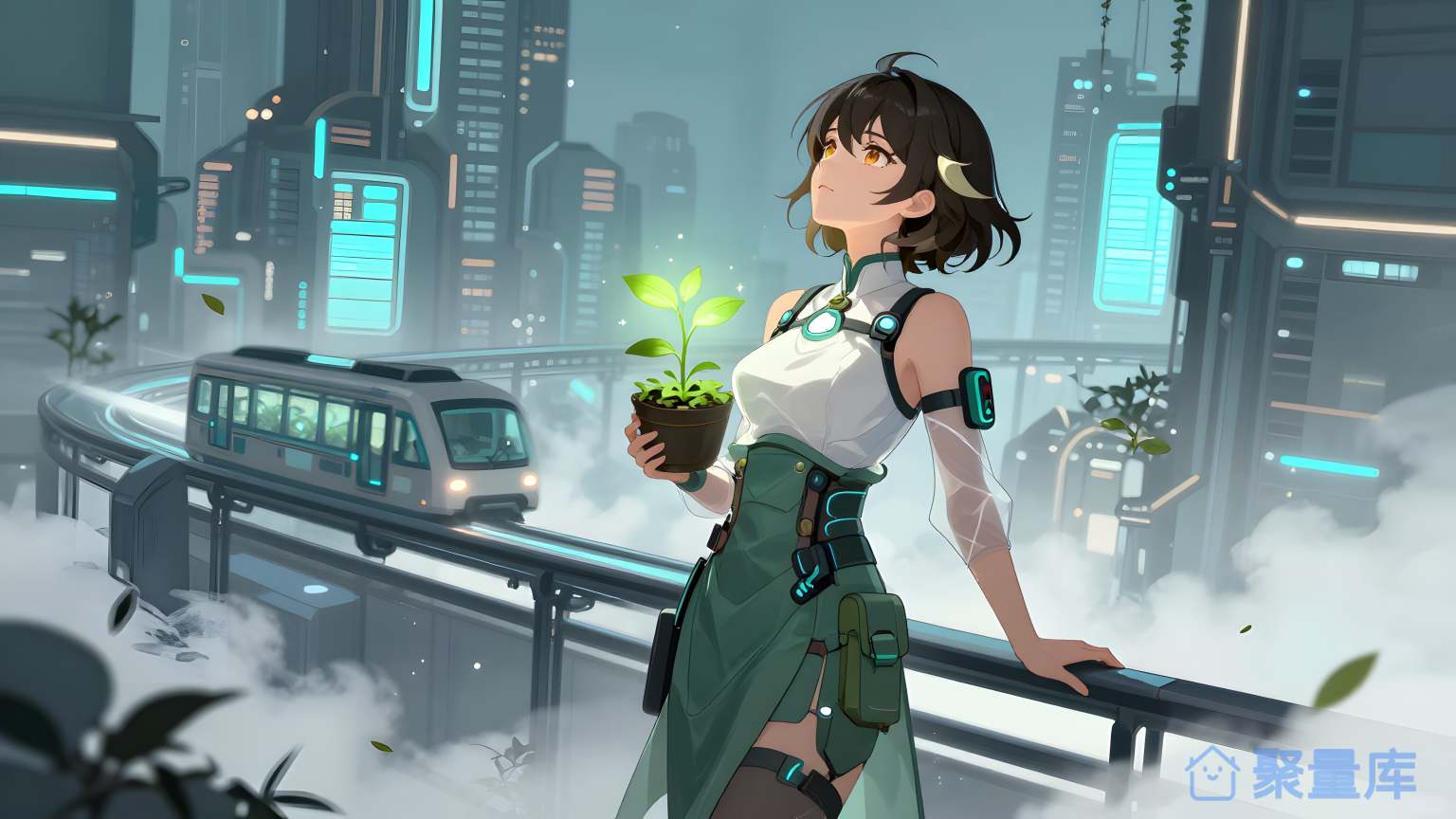 科幻女性在城市中心
