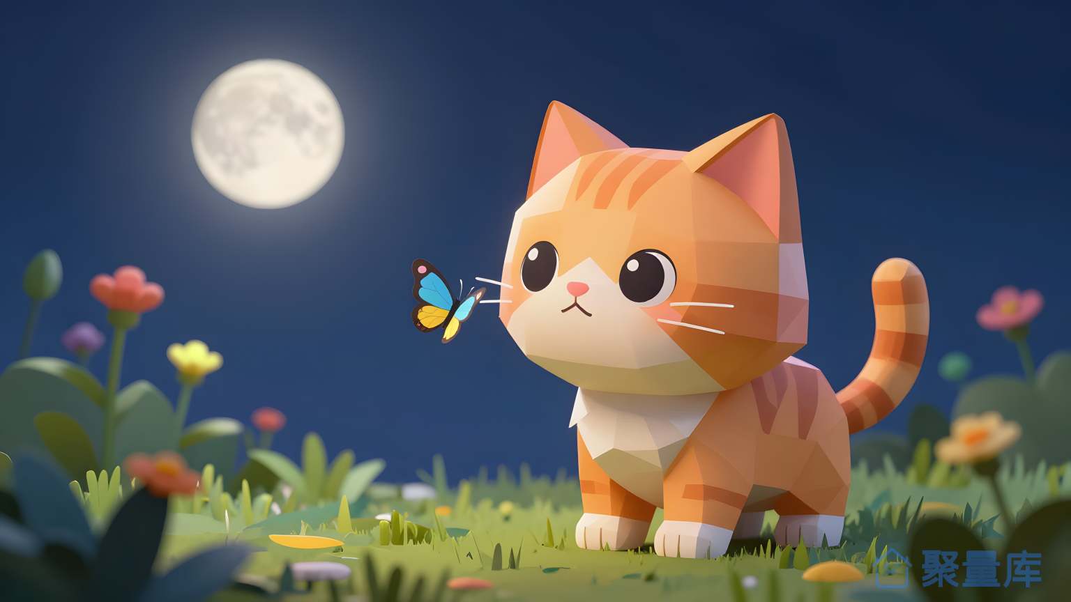 猫在草地上看月亮