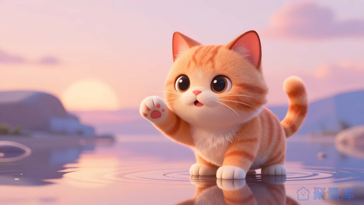 小猫在水面上