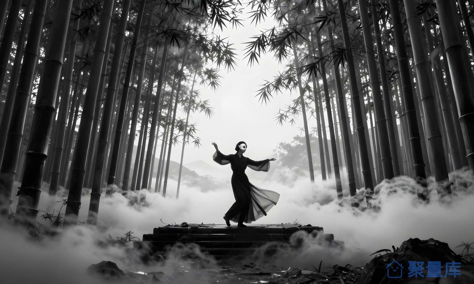 女性在竹林前进 女性 竹林