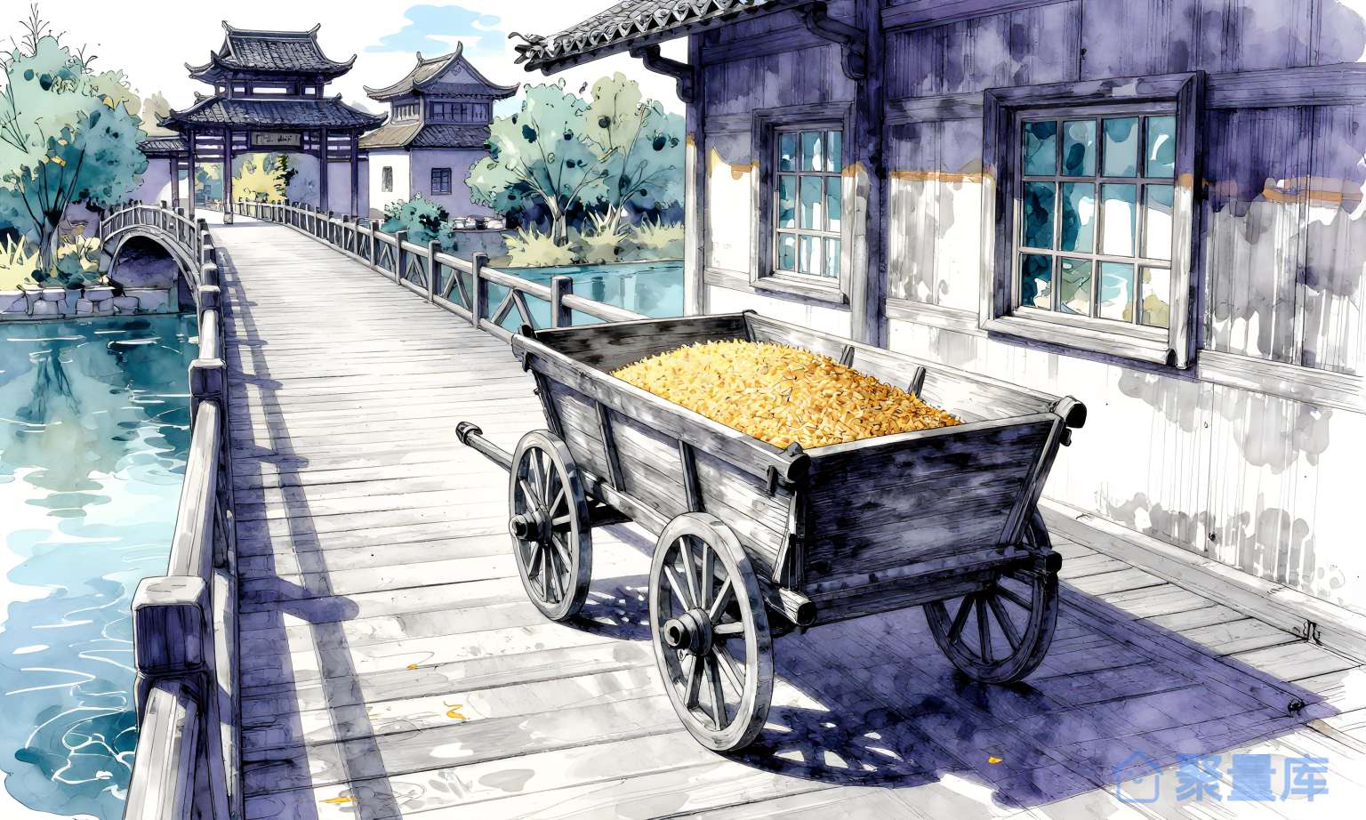 小镇水边桥