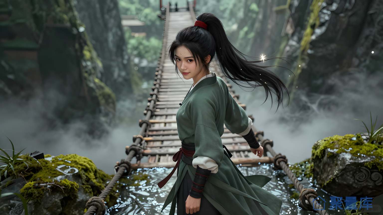 女武士在森林中心