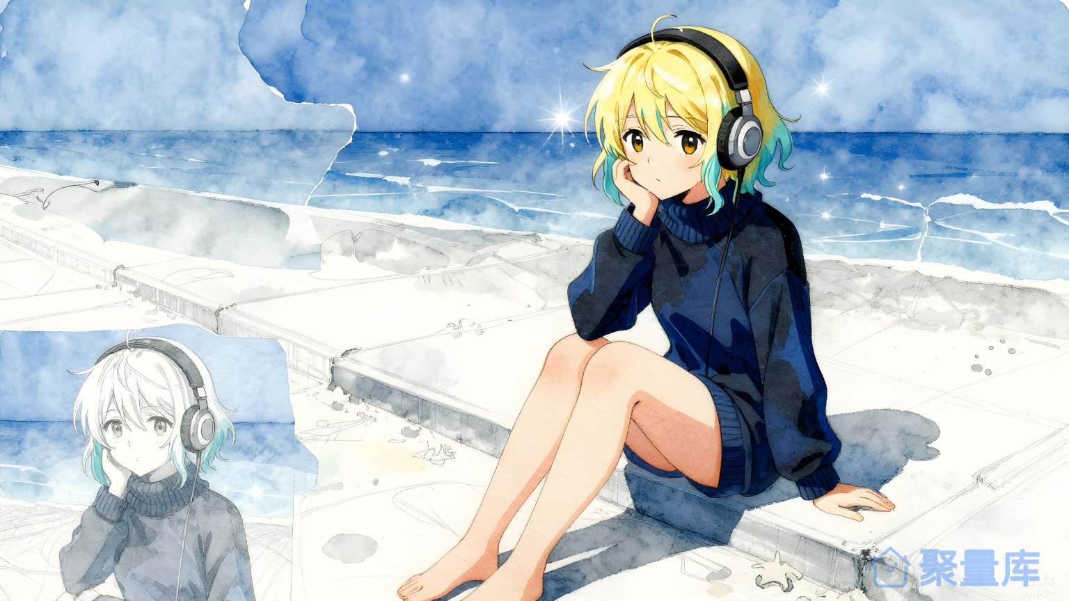 美女在海边放松