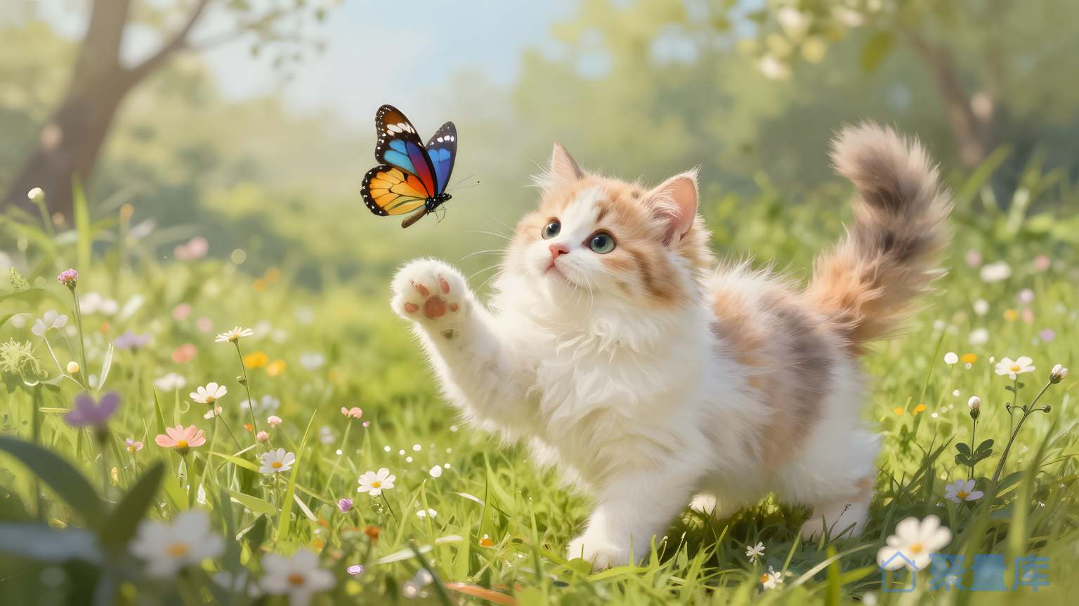 猫在花园里飞舞 猫 飞舞